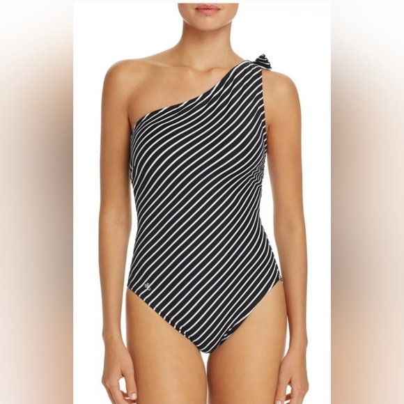 Lauren Ralph Lauren Black & White City stripe 1-peice Swimsuit Size 8 - Picture 1 of 6